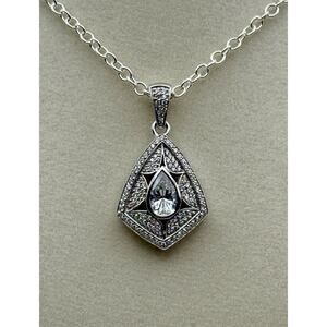 Sterling Silver Art Deco Pendant With Zircon Gemstones Handmade